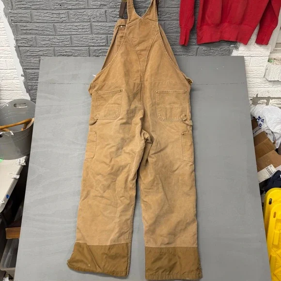 Carhartt R02 BRN Duck Bib Overalls Brown Quilt Lined Double Knee Mens 50x30 - Picture 3 of 6